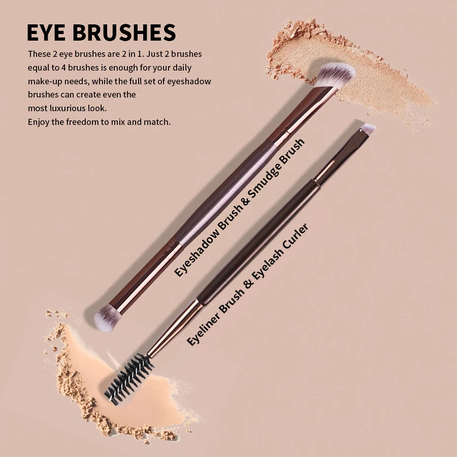 9 PCS Double-Ended Makeup Brush Set, Soft Bristles, for Blush, Powder, Concealer, Eye Shadow, Foundation,Includes Makeup Sponge Quake