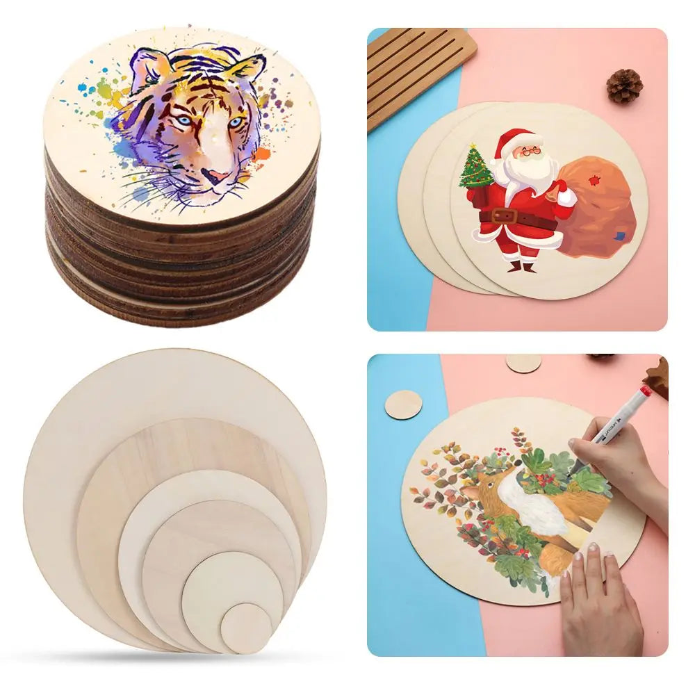 3/5/10pcs Unfinished Wood Pieces Wood Circles Blank Plaque for DIY Craft Pyrography Projects Games Scrapbooking Building Model Quake