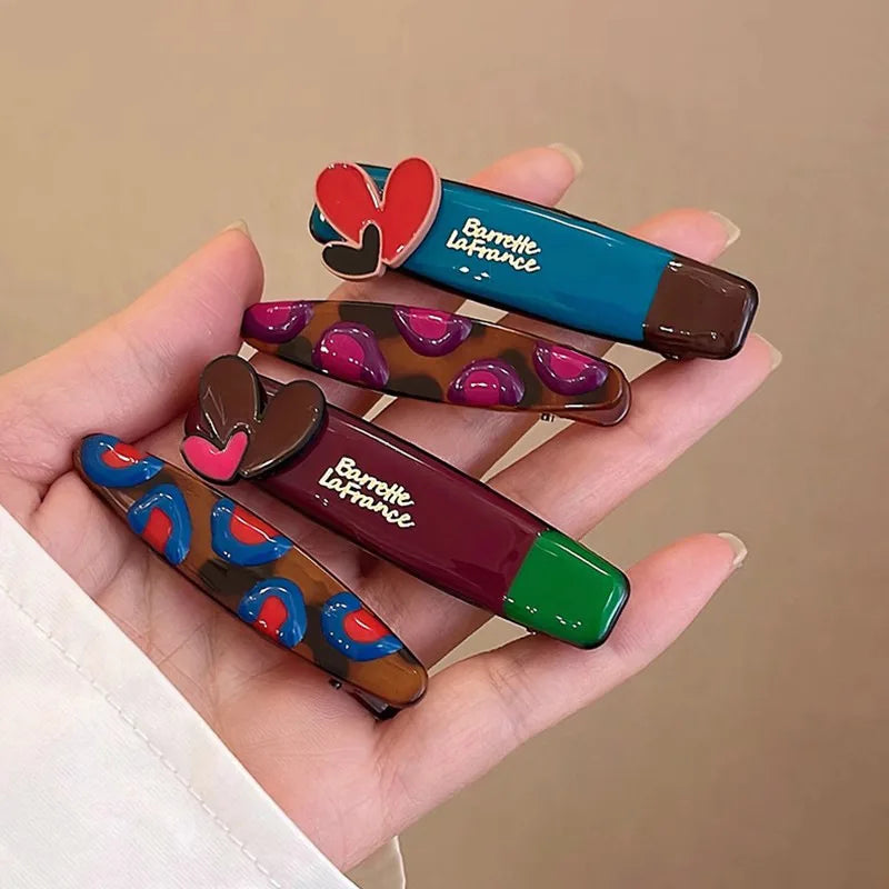 2pcs Dopamine Colorful Duckbill Clips Love Heart Bangs Side Clips Barrettes Hairpins Headwear Y2k Girls Makeup Hair Styling Clip Quake