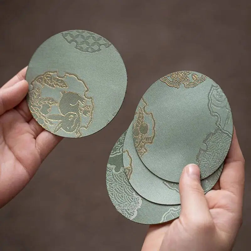 Chinese Tea Set Brocade Coaster Double-Sided Cup Mat Fabric Round Heat Insulation Mat Teapot Mat Diameter 8cm Traditional Quake