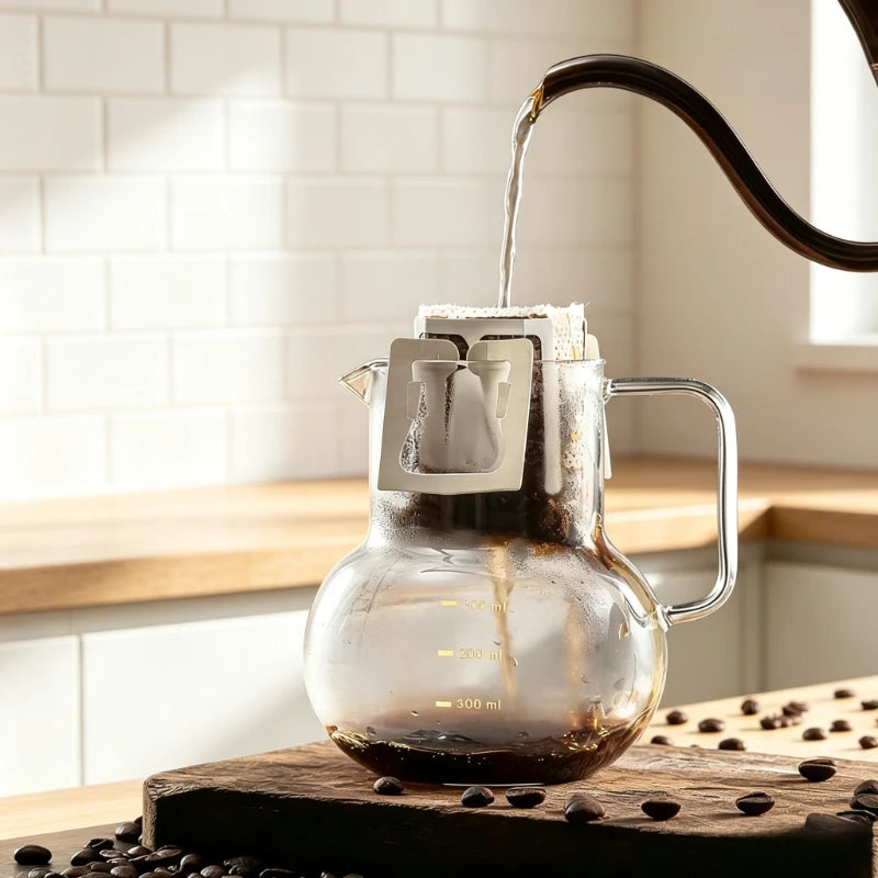 Borosilicate Glass Coffee Server Pot Heat‑Resistant Hand Drip Kettle with Handle for Home Pour Over Coffee Making Quake