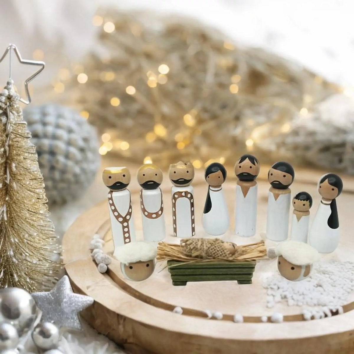 Wood Nativity Scene Figurine Set Compact Desktop Ornament Gift Jesus Birth Christmas Decoration Crafts for Desk Office Xmas Quake Default Title