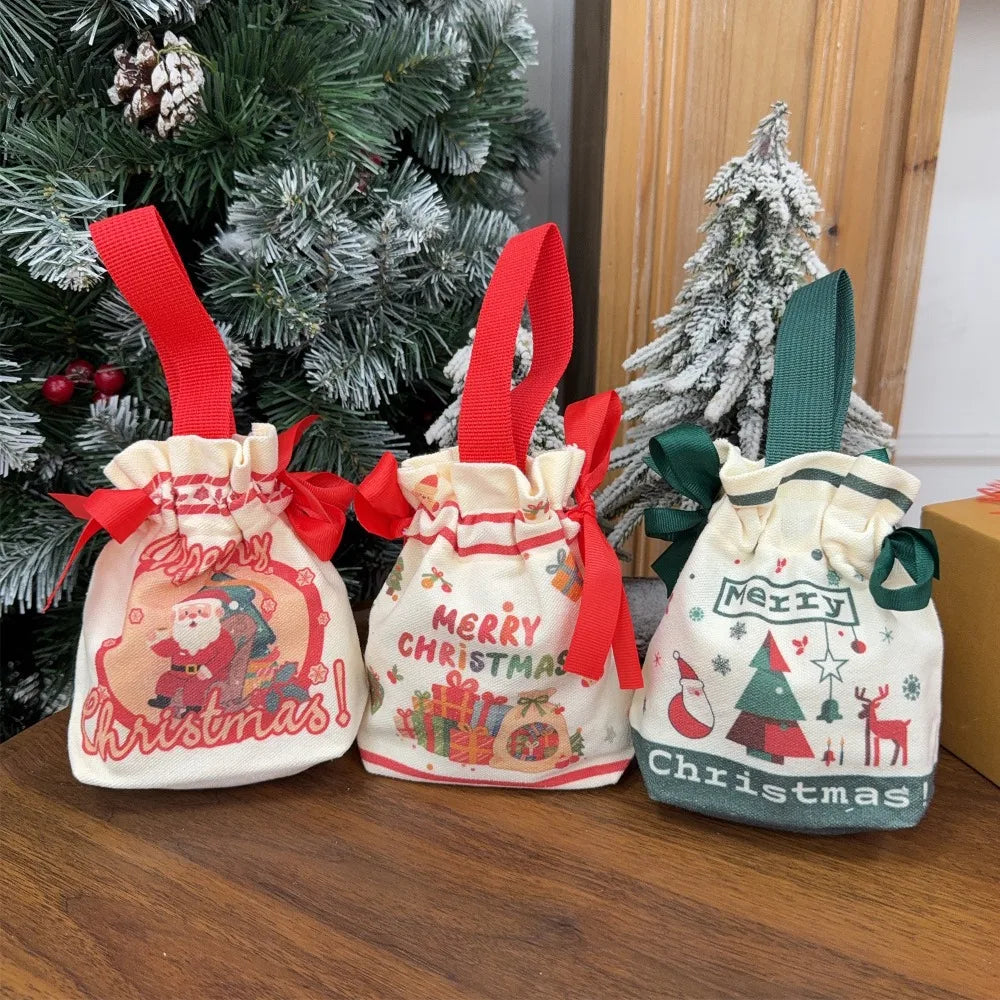 5/1PCS Christmas Candy Bags Drawstring Gift Bags Santa Claus Xmas Tree Cookies Packing Handbag New Year Xmas Table Decorations Quake