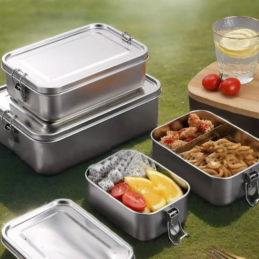 Portable Stainless Steel Bento Box Square Leakproof Lunch Box Large Capacity with Lid Lunch Container Outdoor Quake