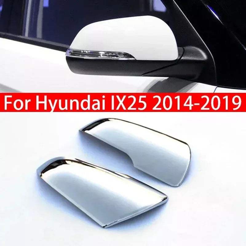 For Hyundai IX25 2014-2019 Car Sticke Rearview Side Mirror Cover Wing Cap Exterior Door Rear View Case Trim Silver Chrome ABS Quake Default Title