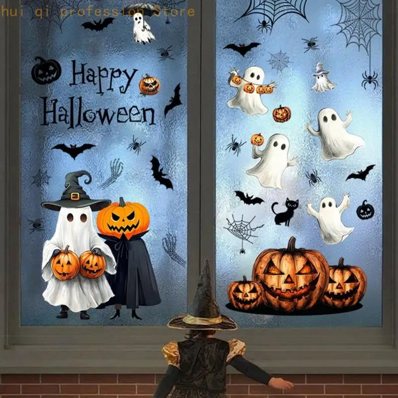 Removable Halloween Glass Panel Decals Electrostatic PVC Sticker, Seasonal Clings foHousehold Display Areas H8WE Quake