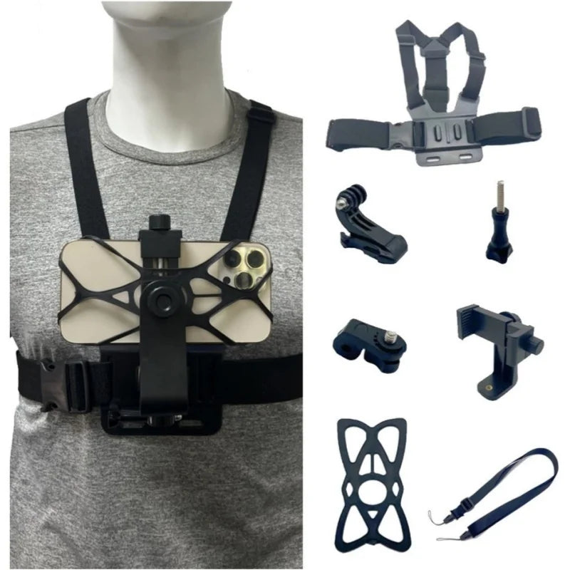 7 in 1 Action Camera Kit Chest Strap Mount Phone Mount Holder Adjustable Live Phone Strap Mount for Cycling Skiing Gopro Holder Quake 7 in 1