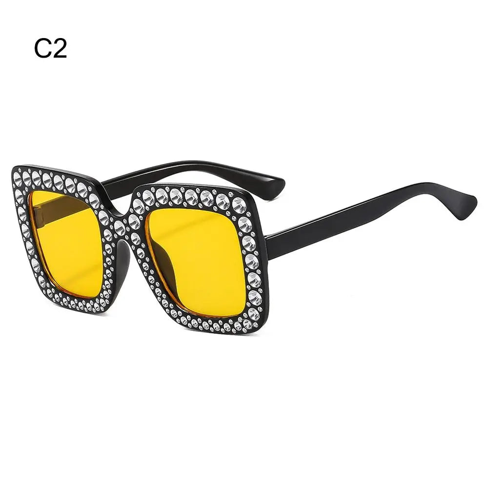Bling Crystal Sunglasses for Kids Fashion Rhinestone Square Sun Glasses Children Trendy Retro Sparkling Shades UV400 Eyewear Quake C2