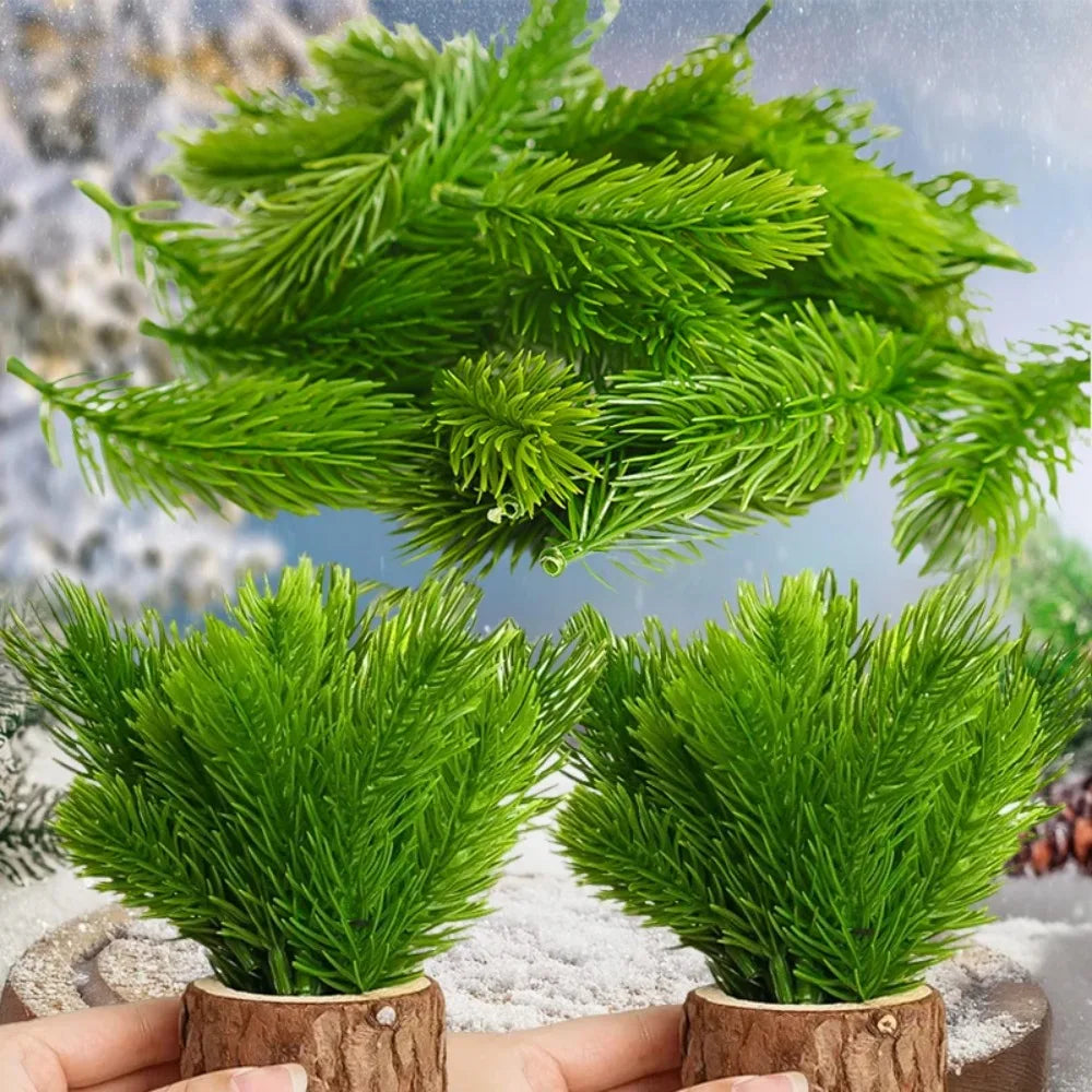 Christmas Artificial Pine Needle Fake Green Plants Xmas Tree Decoration Wreath Bouquet Pine Needle Ornaments Festive Party Decor Quake