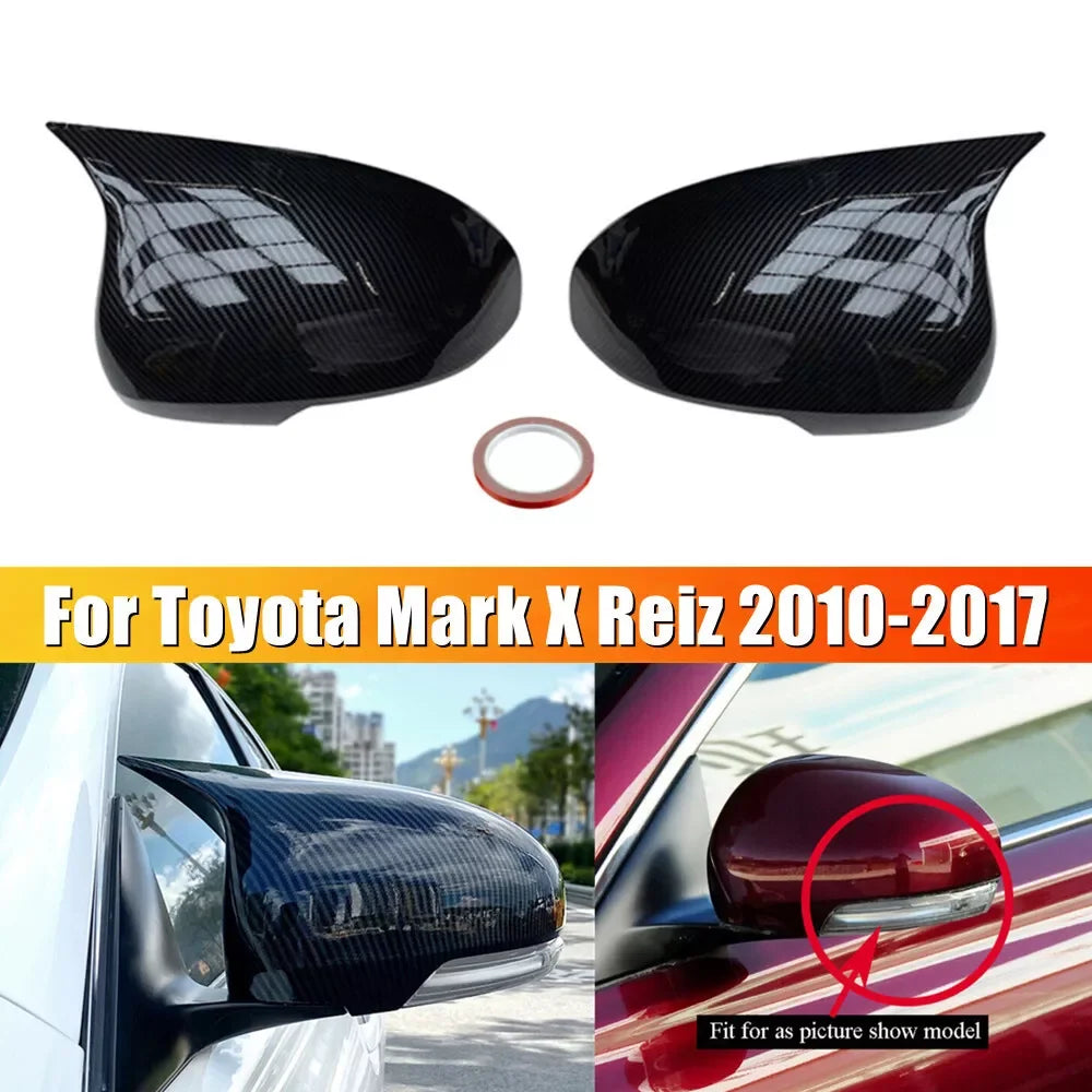 For Toyota Mark X Reiz Wish Prius Car Rearview Side Mirror Cover Wing Cap Exterior Door Rear View Case Trim Carbon Fiber Look Quake