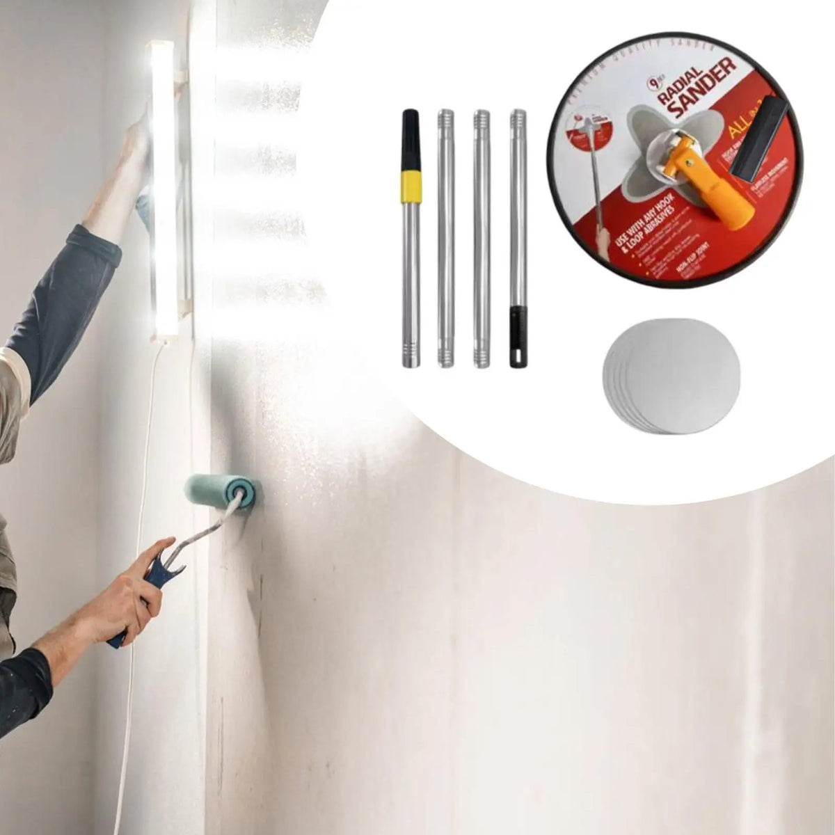 Drywall Pole Sander 360 Degree Rotatable Hand Tool Handheld Drywall Polishing Sanding Tool for Ceilings Painting Projects Quake