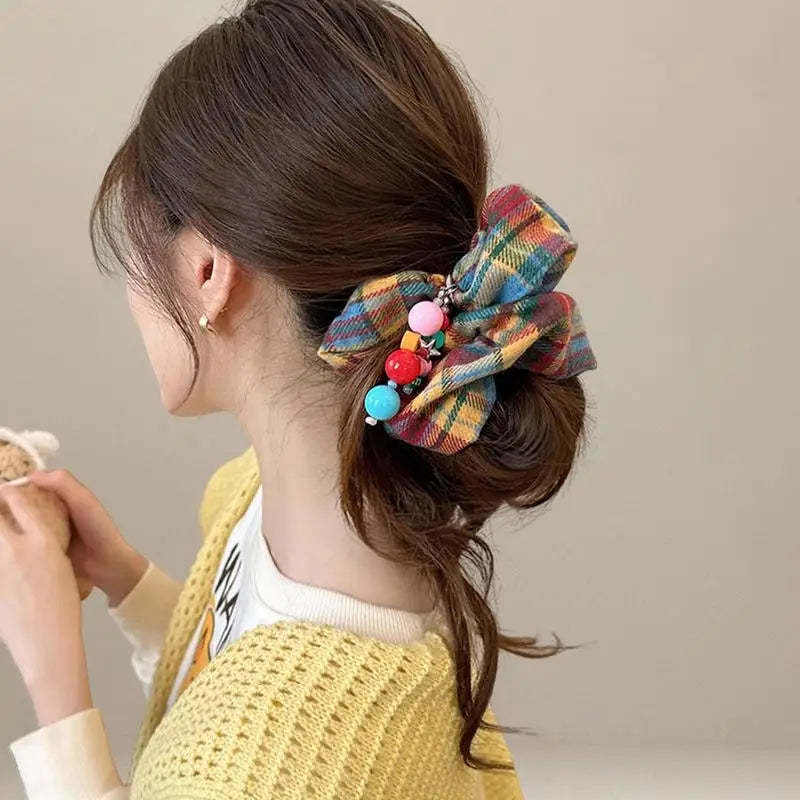 Cartoon Bear Hair Scrunchies Rainbow Plaid Funny Sweet Kawaii Hairbands Headwear Fashion Versatile Hair Styling Accessories New Quake