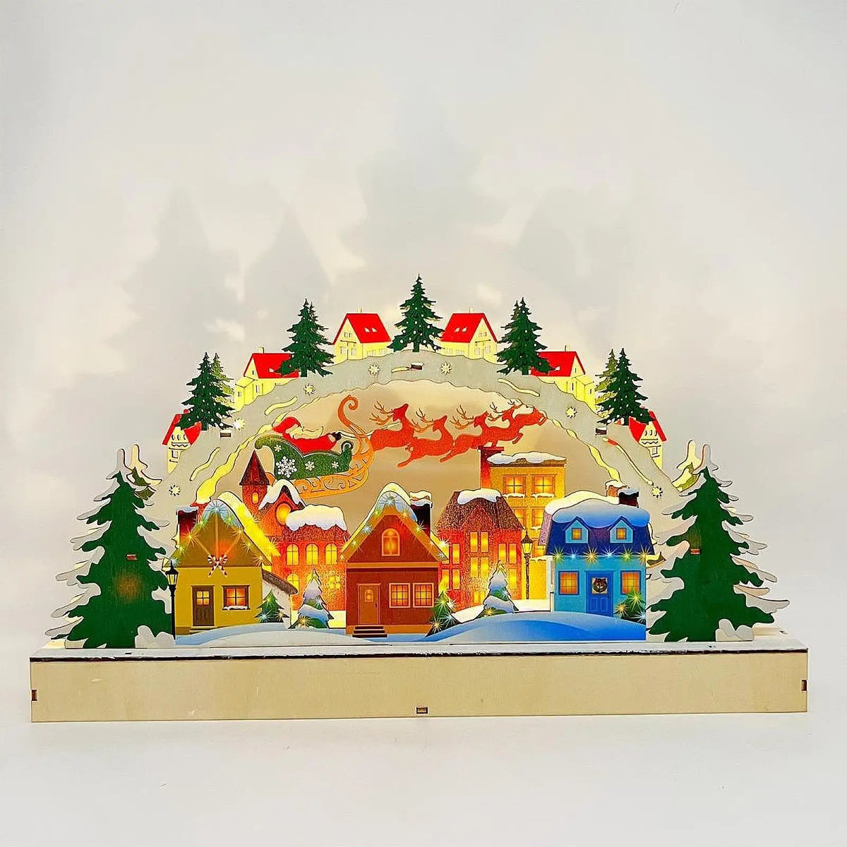 Wooden Christmas Decoration Village Houses Statue Lamp Collectible Silhouette Lighting Miniature Ornament LED Holiday Decoration Quake Default Title