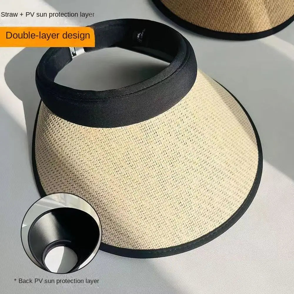 Sweet Visors Straw Hat Sun Protection UV Protection Beach Hat Large Eaves Empty Top Hat Quake