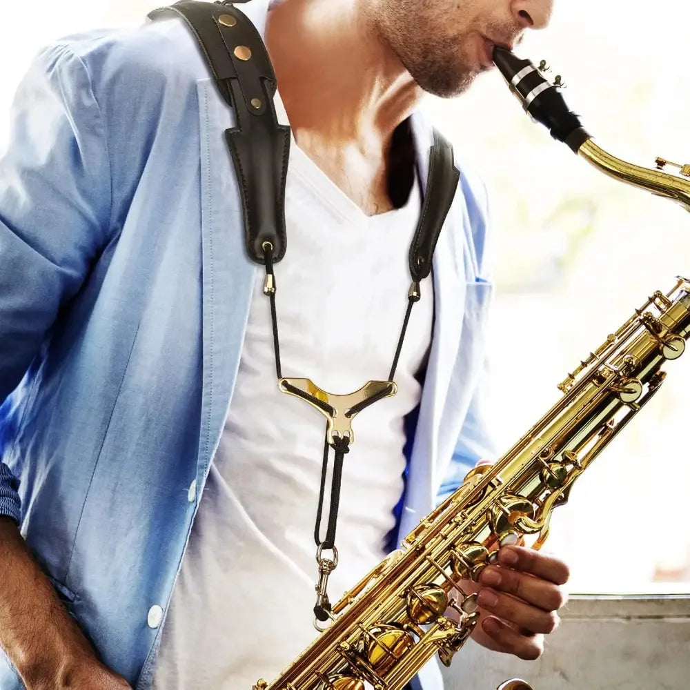 Leather Saxophone Neck Strap,Aluminum Plate Neck Strap with Saxophone Shoulder Straps for Alto,Tenor,and Baritone Electric Bass Quake