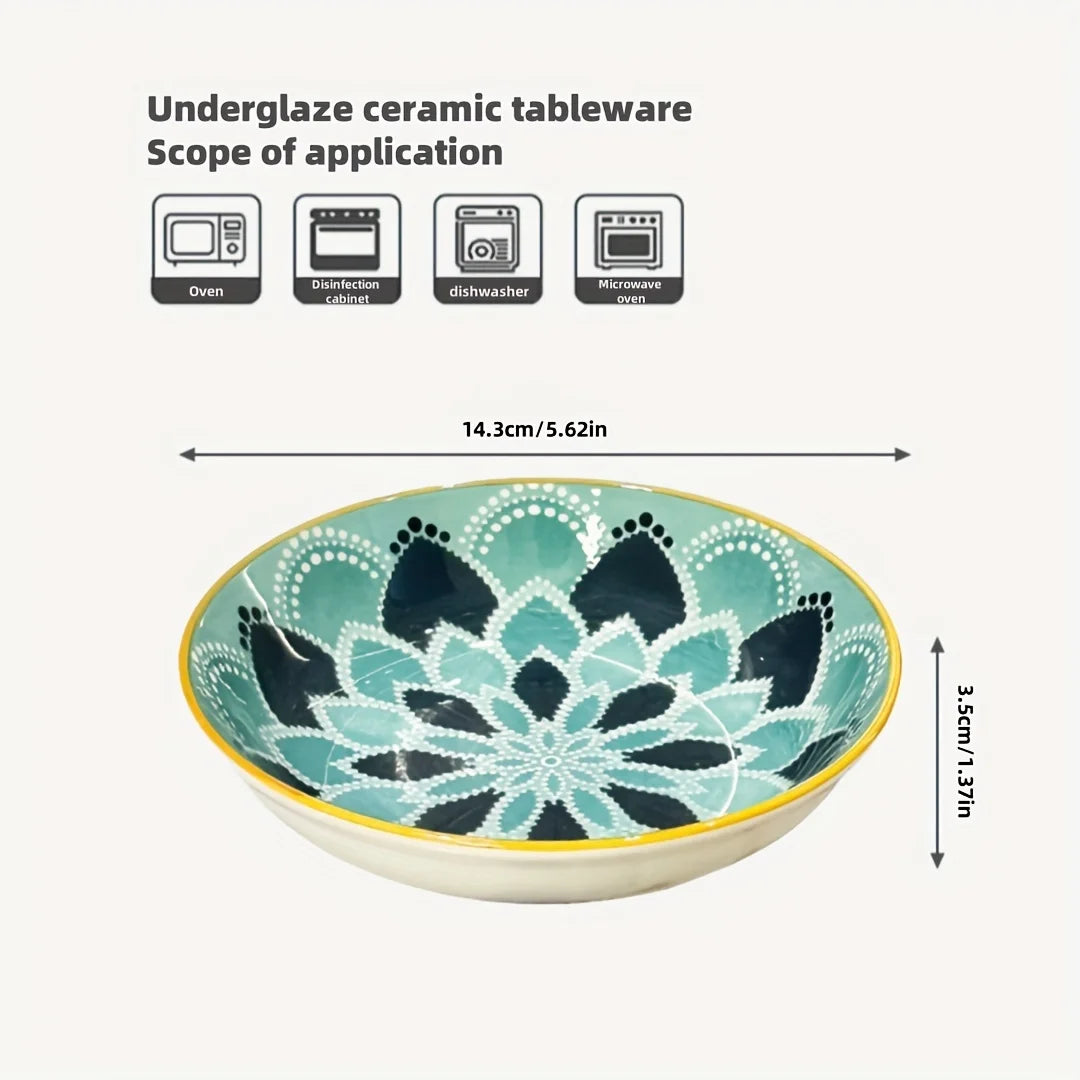 Bohemian Style Ceramic Plates, 6 Pieces, 5.75-Inch Serving Plates, Dessert Plates, Bread Plates, Microwave and Dishwasher Safe Quake