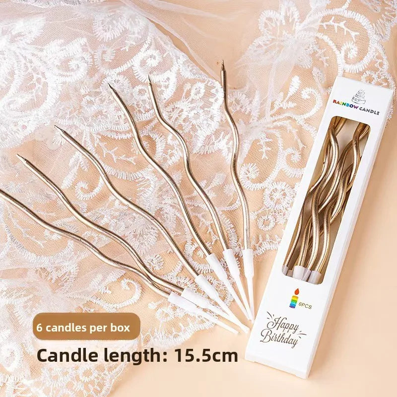 1box Internet Celebrity Retro Curve Candle Cake Decoration for Children's Birthday Parties Plugin Quake Champagne-1 box