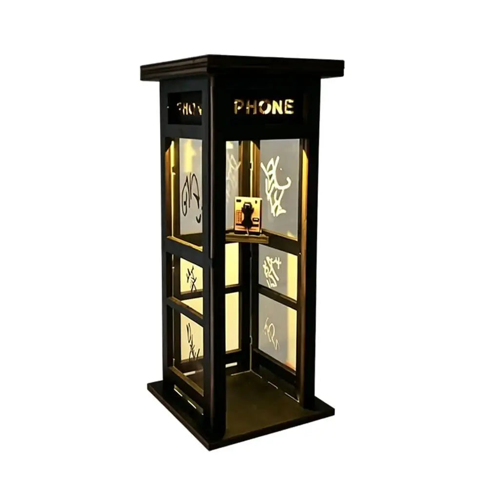 Vintage Phone Booth Table Lamp Retro Urban Street Night Light Warm Amber Desk Lamp Desktop Ornament for Home Coffee Corner Decor Quake Brown