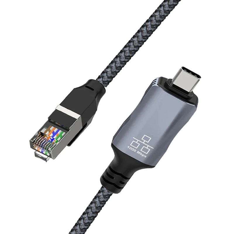 1.8m Long USB C to RJ45 Gigabit Ethernet Cable Braided Fast Speed Corded Internet Cord for Laptops Tablets K1KF Quake