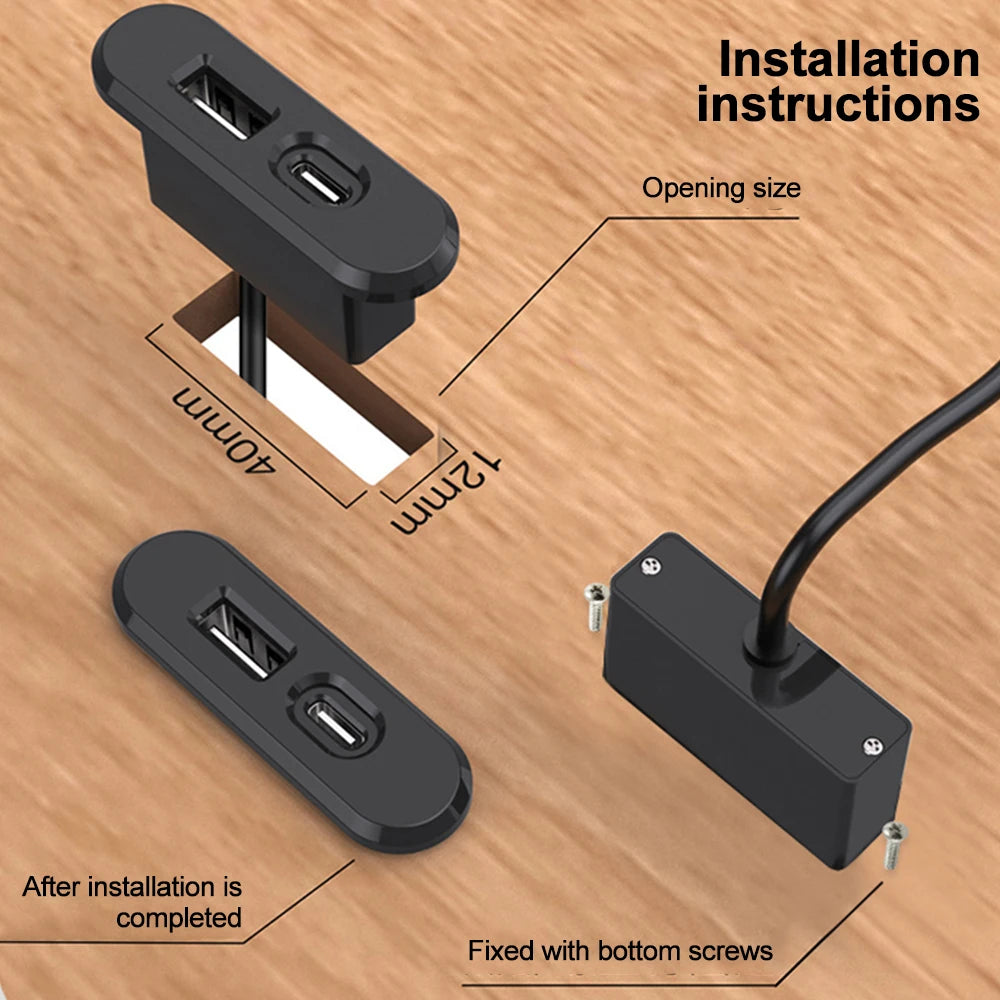 1/2pcs Embedded Desktop Socket USB TYPE-C Charger Furniture Sofa Socket Multifunctional Concealed Fast Charging Cable Connector Quake
