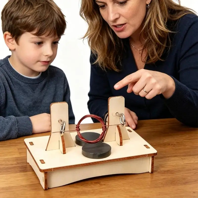 Motor Teaching Aid Electromagnetic Demonstration Model with Wooden Base, Open Coil Structure for Physics Classroom and K1KF Quake