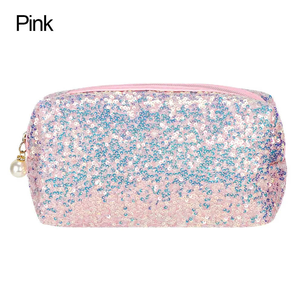 Fashion Glitter Mermaid Sequin Makeup Bag High-capacity Reversible Double Color Cosmetic Bag Lazy Makeup Zipper Pouch Handbags Quake Pink