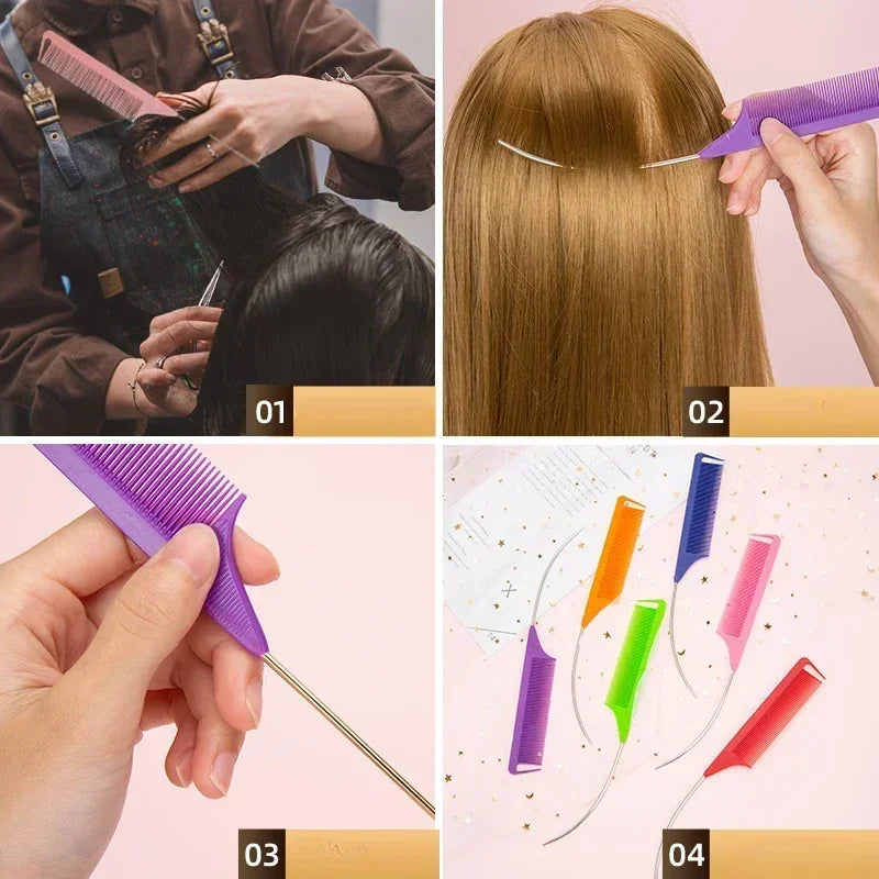 Steel Needle Professional Styling Plastic Heat Resistant Anti-Static Braiding Rat Tail Curved Parting Comb Barber Accessories Quake