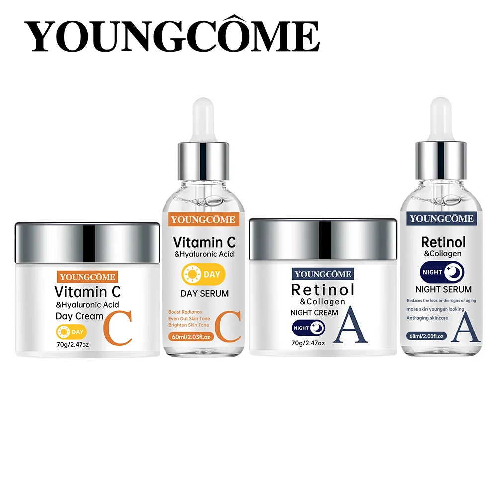 Vitamin C Facial Toner Cream Set Smooth Face Cream Moisturizing Day Cream Shrink Pores Skin Care Products Quake