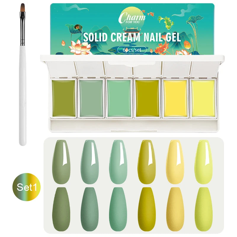 6 Colors Solid Nail Gel Nail Art Polish Gel Colorful Nail Varnish Nail Gel Polish Palette Manicure Canned Cream Nail Glue Quake Set 01-C001-C006