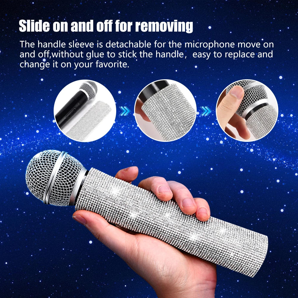 Rhinestones Microphone Cover,Microphone Sleeve Bling Compatible with Universal Wireless Microphone for Disco,Stage,Party,TV Show Quake