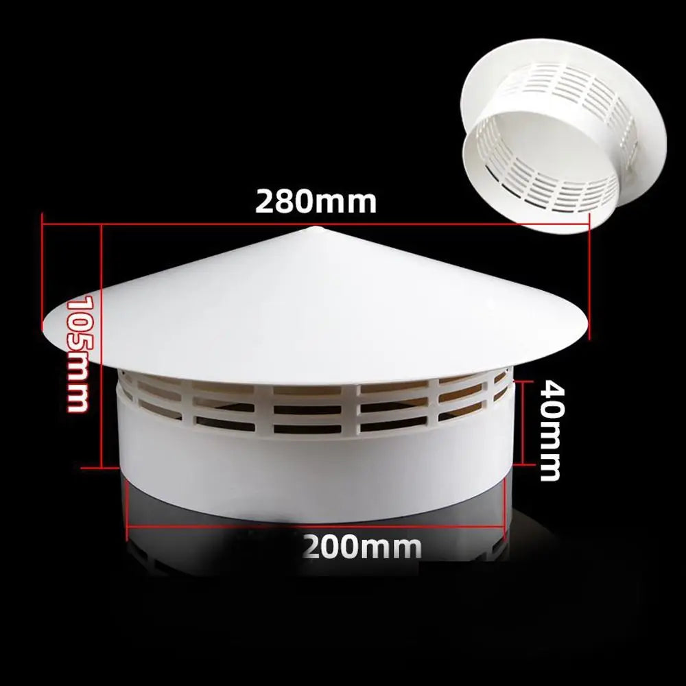 Durable 75-200mm Ventilated Rain Cap Exterior Wall Exhaust Hood Air Outlet PVC Roof Duct Vent Ventilation System Quake 200mm