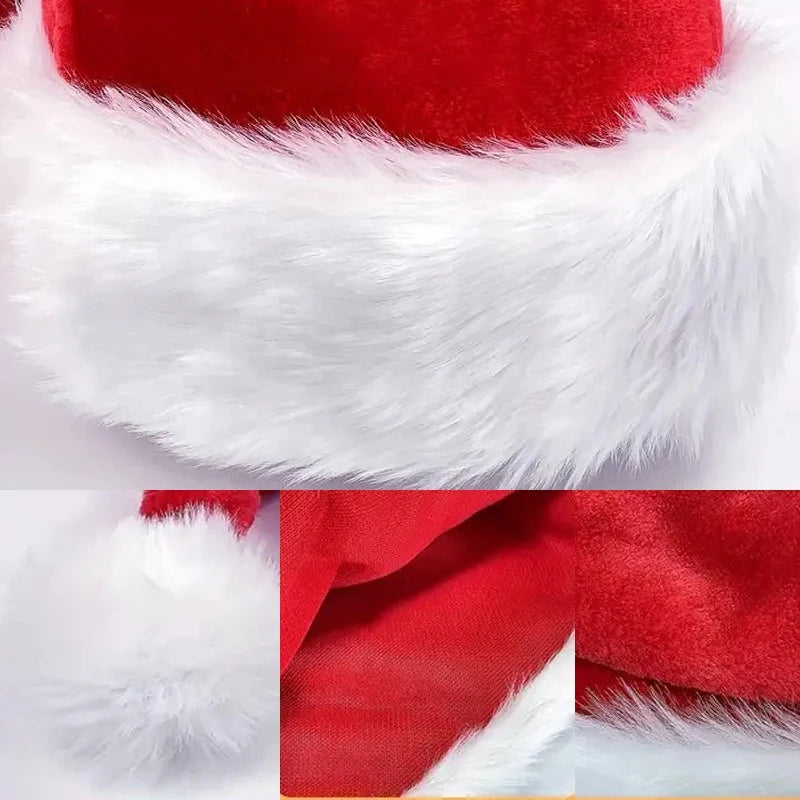 1PC Soft Short Plush Extra Long Christmas Hat Long Fluffy Santa Hat Festive Head Accessory for Christmas Decoration Gifts Quake