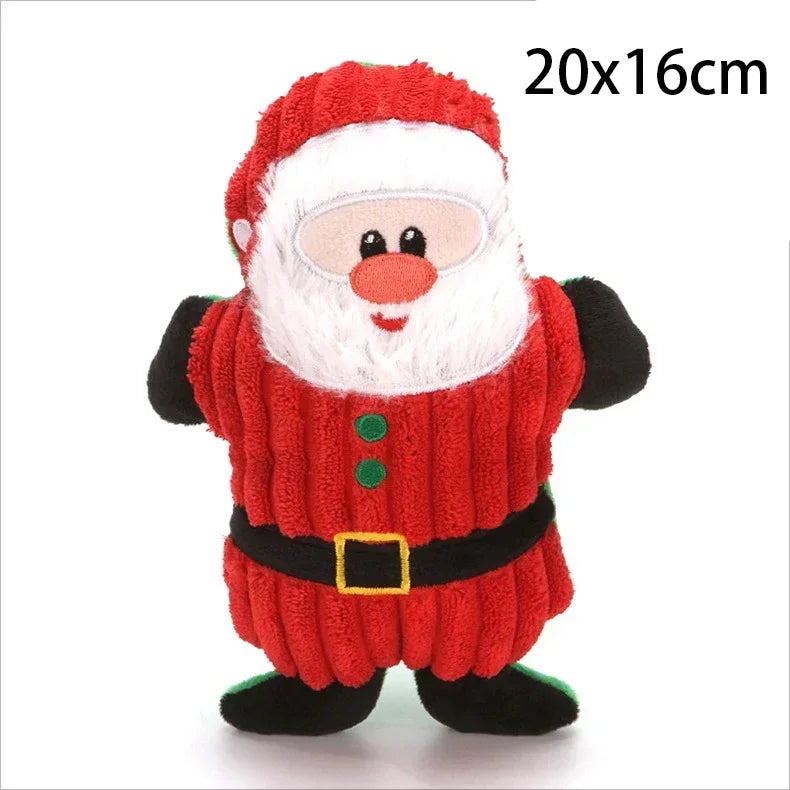Christmas Dog Chewing Plush Toy - Santa Elk Gingerbread Man Donut Cartoon Series, Squeak Noise Pet Toy Suitable for Dogs and Cat Quake Santa Claus B15782A XS