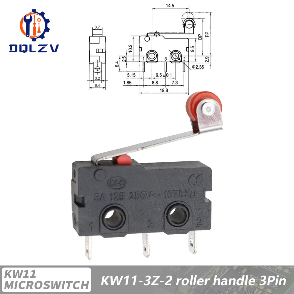 5A 125V250V KW12 Travel Limit Switch KW11-3Z-2 With Handle 16mm Contact Button Micro switch KW12-N 2Pin/3Pin KW12-A NO/NC Quake Roller Lever 15PCS