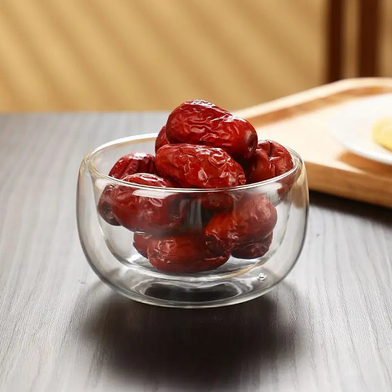 YWDL 300/500ml Clear Double Layer Glass Bowl Heat-resistant Fruit Salad Bowl Kitchen Glassware For Soup Cereal Dessert Bowls Quake