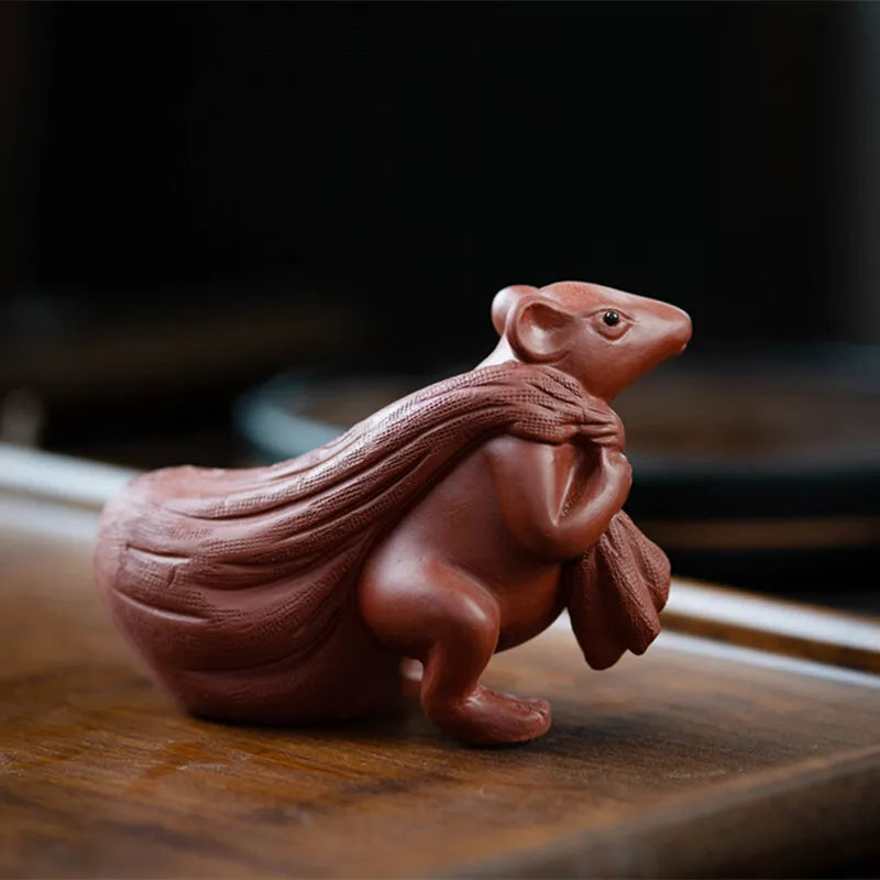 Zisha Tea Pet Mouse Figurine Sculpture Money Bag Mouse Tea play Tea Table Чайные украшения Quake