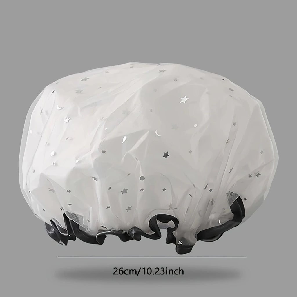 Waterproof Double-Layer Shower Cap Starry Sky Design Fashion Reusable Bathing Hat Kitchen Oil-proof Sanitary Hat Quake