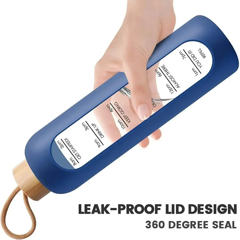 Trendy Time-marked Glass Water Bottles Bamboo Lid Sport Silicone Sleeve Drink Bottle Free of Lead Sports Water Cup Quake
