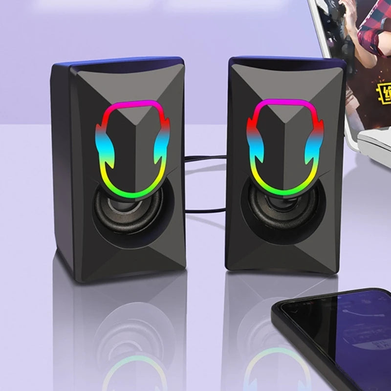 USB Speaker 3.5mm Port Desktop Stereoed Sound Music RGB Light Game Loudspeaker Sound Bar for PC Computer Laptops K1KF Quake