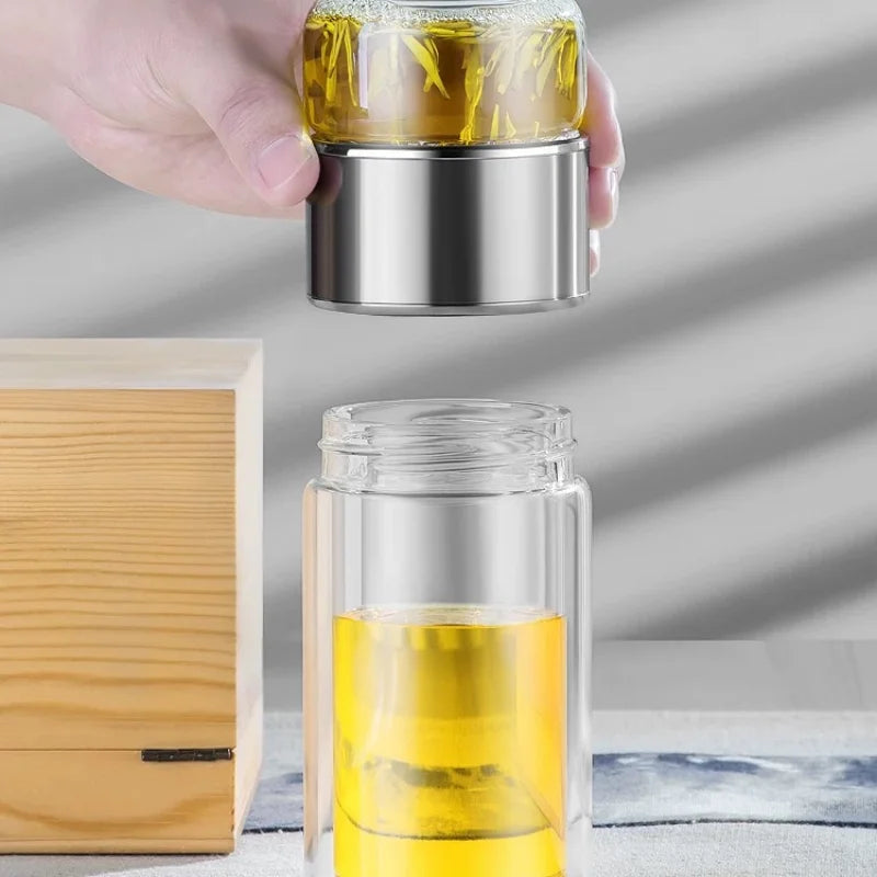Tea Separation Tea Cup Men's High-end Personal Use Double-layer Glass Heat-resistant and Explosion-proof Water Cup Quake