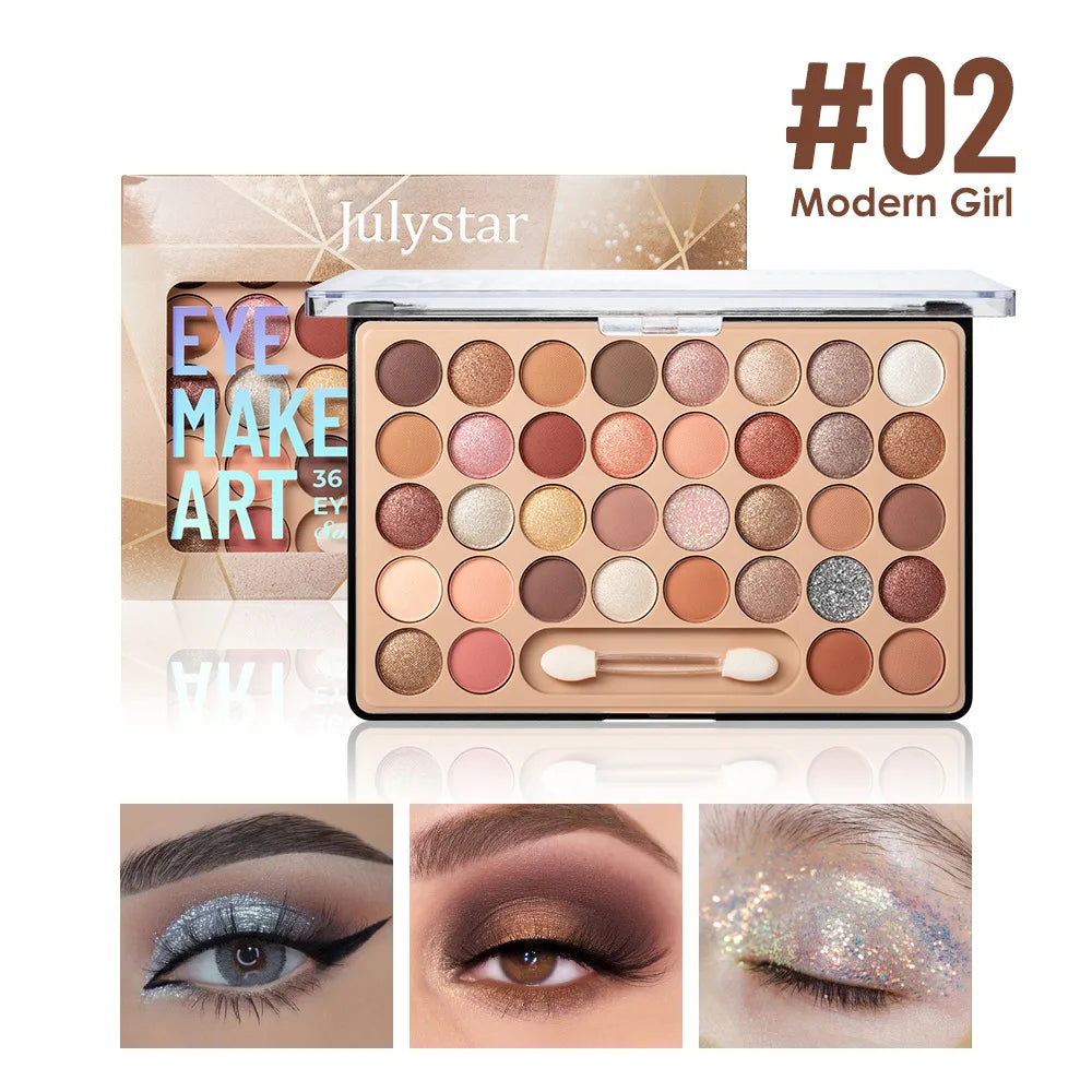 36 Color Eyeshadow Palette Shimmer Matte Multi-Functional Long-Lasting Pigmented Bridal Wedding Day Eye Makeup Quake 02