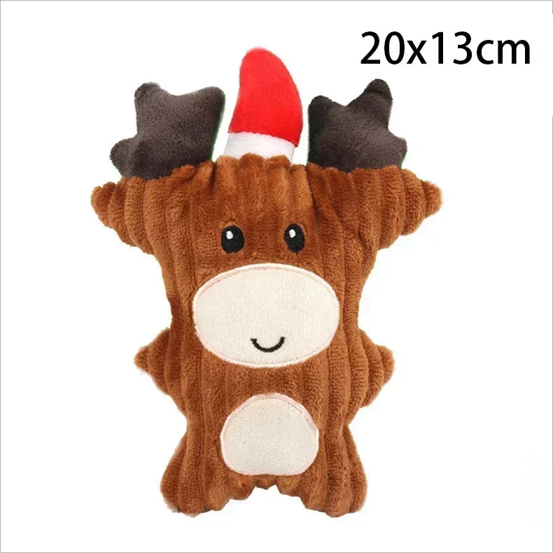 Christmas Dog Chewing Plush Toy - Santa Elk Gingerbread Man Donut Cartoon Series, Squeak Noise Pet Toy Suitable for Dogs and Cat Quake Deer B15782G XS