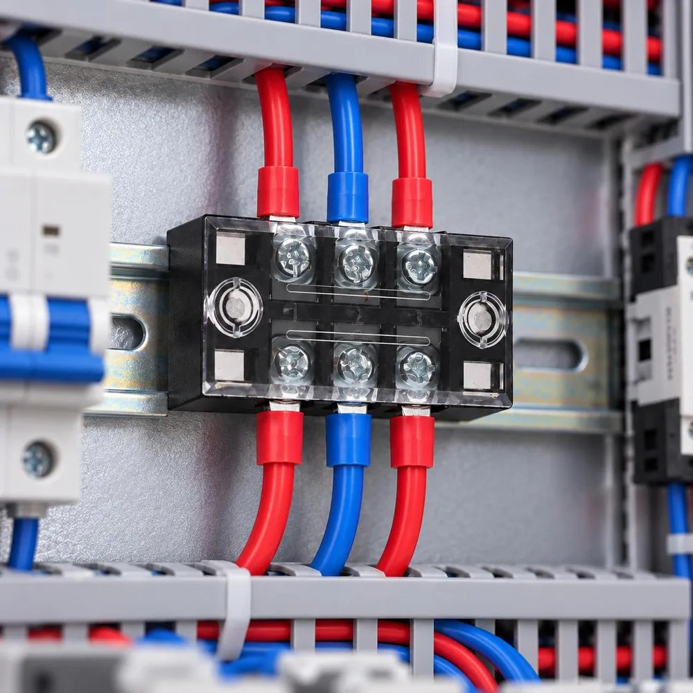 TB1503 Terminal Blocks 600V 15A Dual Row Screw Terminal Block Flame Retardant Fixed Wiring Strip for Industrial Control Cabinets Quake