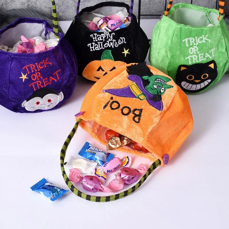 1PC Pumpkin Shaped Handheld Halloween Candy Bag Cloth Gift Sack for Children Party Scene Layout and Treat Holding Quake
