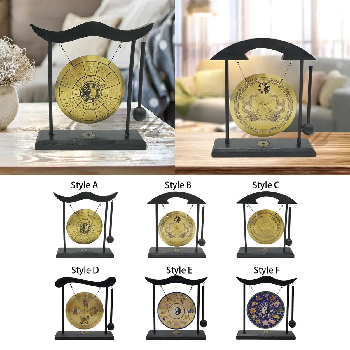 Vintage Style Gong Ornament Home Tabletop Gong Decor Scene Layout Adornment Quake