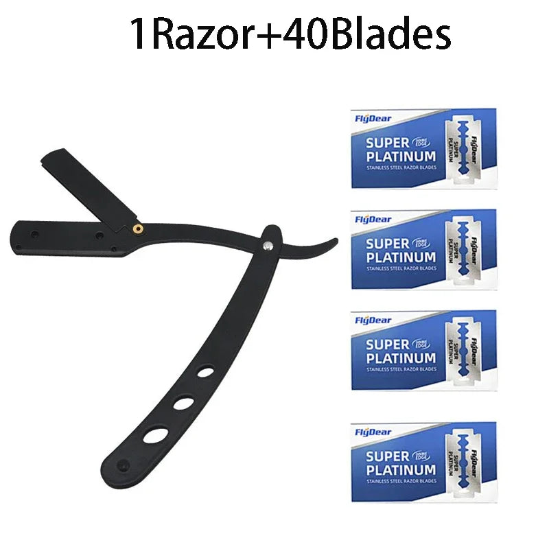 VVOCCI Premium Men's Stainless Steel Manual Safety Razor – Classic Black Wet Shaving System with Replaceable Blades Quake M291 1 Razor and 40