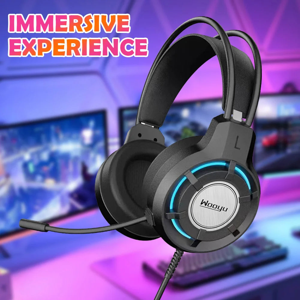 Wired Gamer Headset LED Light Over-Ear Headphone 7.1 Surround Deep Bass Stereo Headset Noise Cancelling for Computer PC Quake
