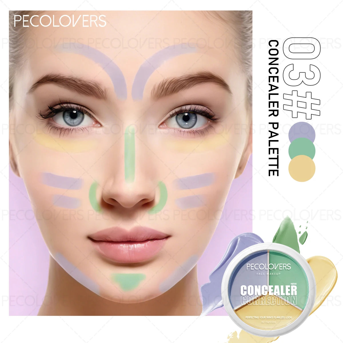 Three-color Facial Concealer, Covering Facial Blemishes and Spots, Waterproof, Long-lasting and Natural, Facial Cosmetics Quake 03