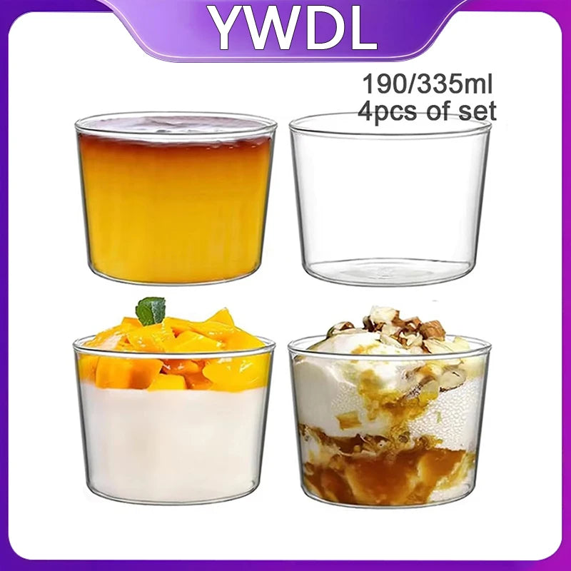 YWDL 190/335ml Clear Glass Dessert Bowl Set Heat Resistant Jelly Pudding Cup Mousse Ice Cream Mould Dipping Dish Condiment Bowl Quake