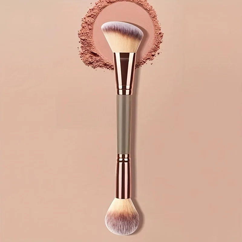 Multifunctional Double Head Makeup Brush Angled Contour & Powder Blush Highlighter Brush Soft Fluffy Cosmetic Make Up Brushes Quake Rose Golden
